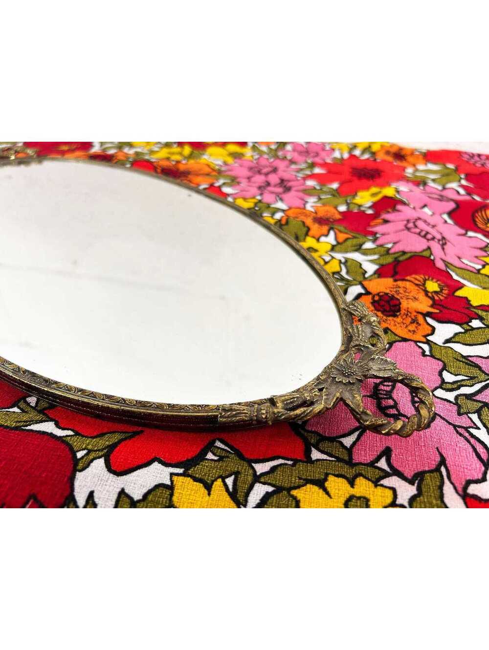 Vintage Art Nouveau Globe Mirrored Vanity Tray Gold Dresser Mirror Ormolu 1950s